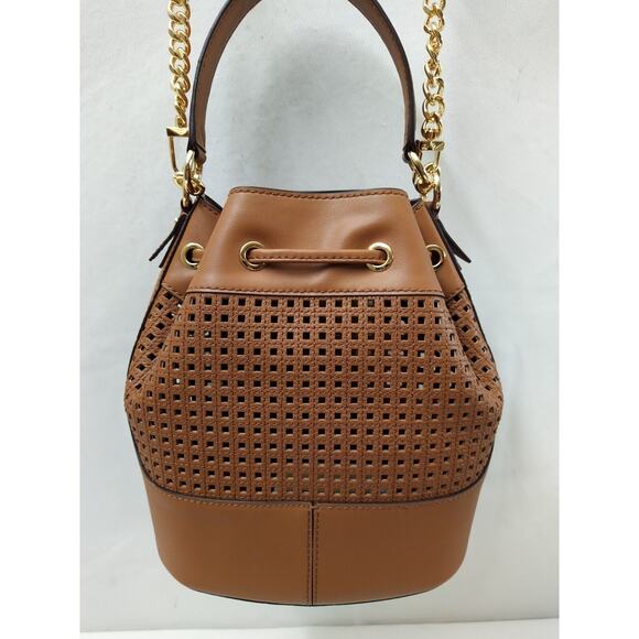 Michael Kors Devon Brown Leather Drawstring Bucket Shoulder Bag - NWT $498 - Picture 6 of 14